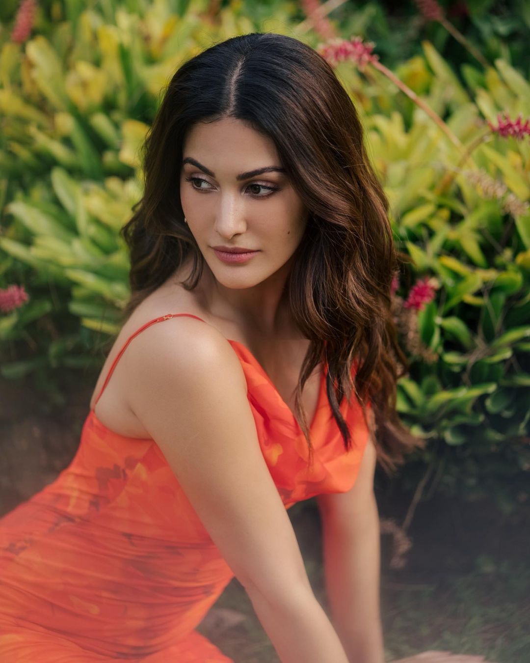 BOLLYWOOD ACTRESS AMYRA DASTUR STILLS IN ORANGE GOWN 2